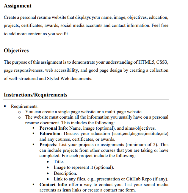 Solved Create a personal resume website that displays your | Chegg.com