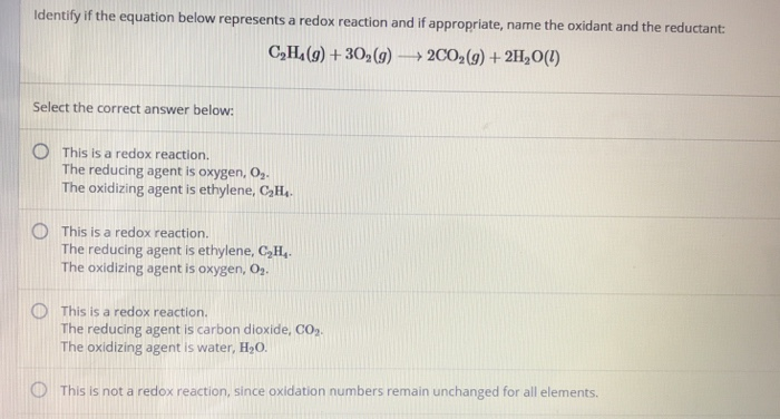 Solved Identify if the equation below represents a redox Chegg