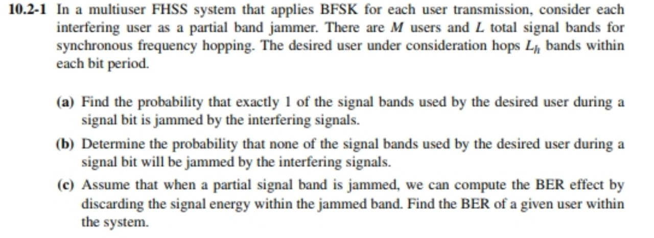 10.2-1 In a multiuser FHSS system that applies BFSK | Chegg.com