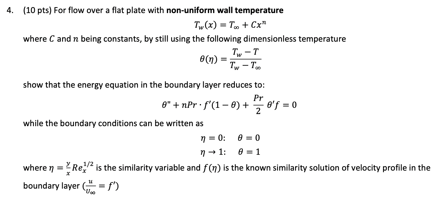 Solved 4. (10 pts) For flow over a flat plate with | Chegg.com