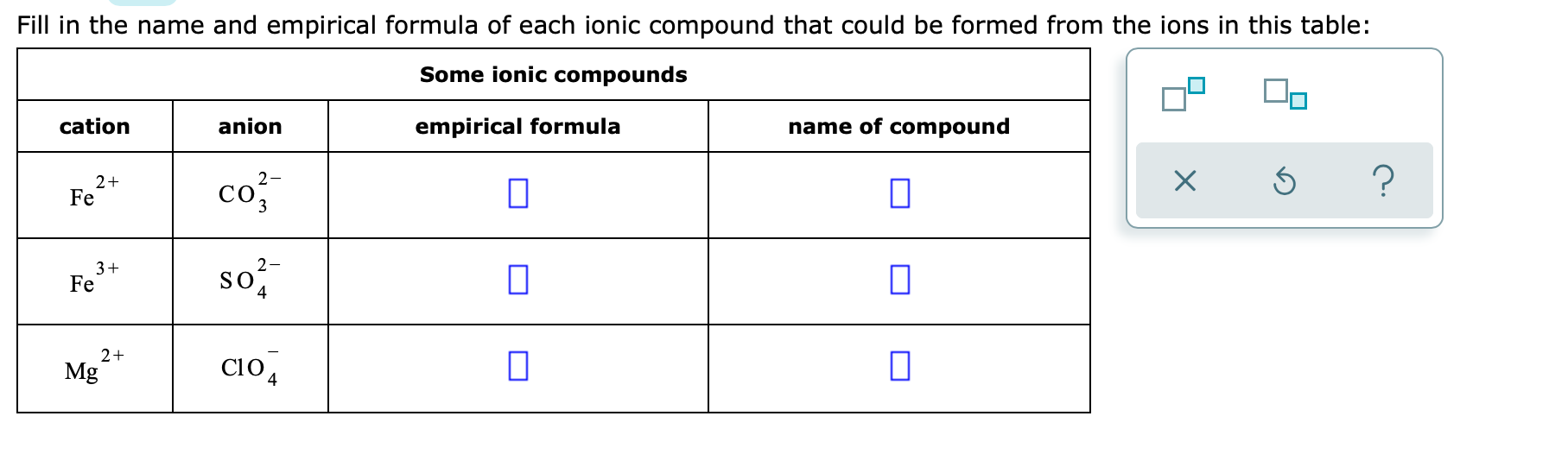 Solved Fill in the name and empirical formula of each ionic