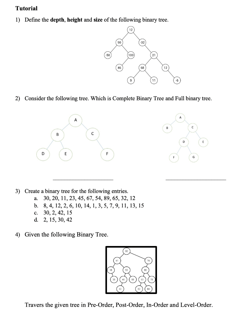 Solved Tutorial 1) Define the depth, height and size of the | Chegg.com