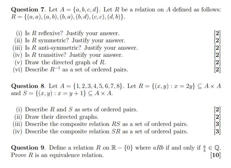 Solved Question 7 Let A A B C D Let R Be A Relation Chegg Com