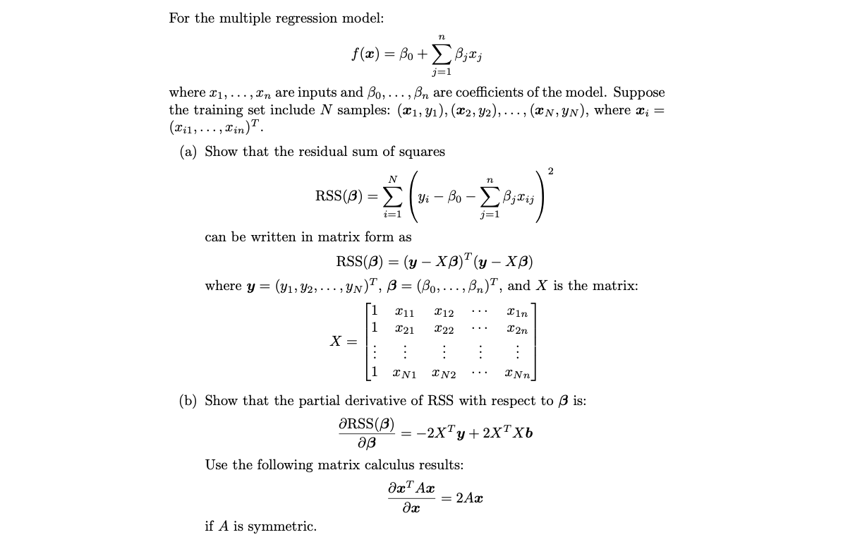 For The Multiple Regression Model F X Bo Bjx Chegg Com