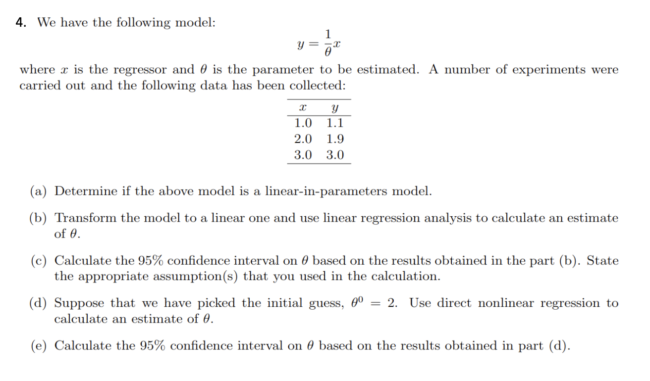 4. We have the following model: 1 y = -2 o where x is | Chegg.com