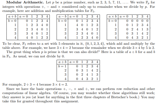 Solved 1 2 3 4 0 1 1 0 1 4 1 Modular Arithmetic. Let p be a | Chegg.com