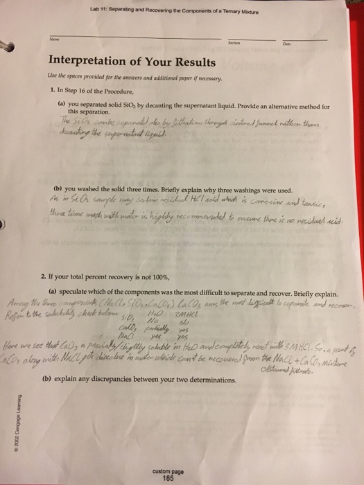 Solved Lab 11 Separating And Recovering The Components Of A | Chegg.com