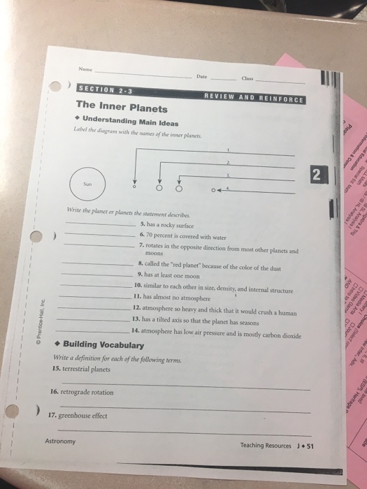 The Inner Planets Worksheet Answers