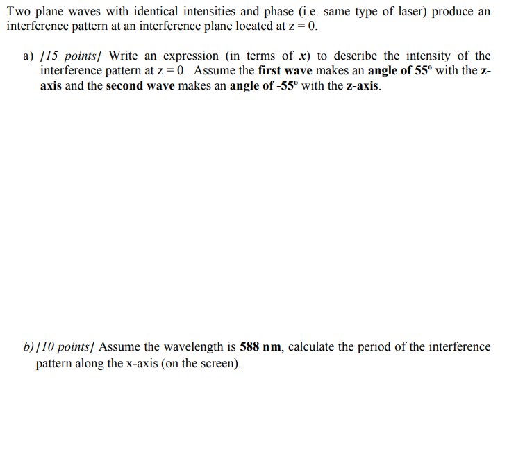 Solved Two plane waves with identical intensities and phase | Chegg.com