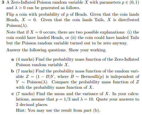 Solved 3 A Zero-Inflated Poisson random variable X with | Chegg.com