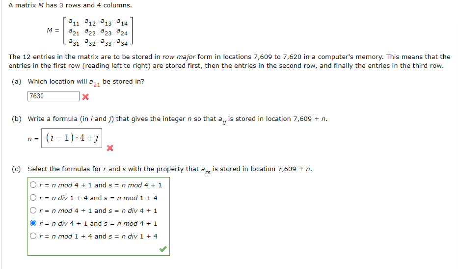 Solved A matrix M has 3 rows and 4 columns. Chegg