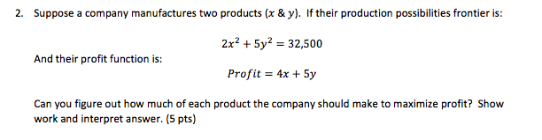 Solved 2. Suppose a company manufactures two products (x & | Chegg.com