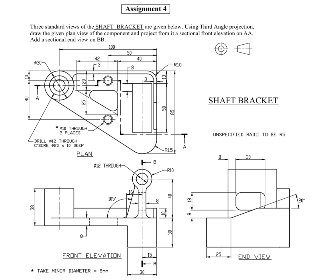 Solved Assignment 4 Three standard views of the SHAFT | Chegg.com