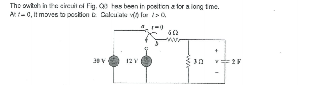 Solved The switch in the circuit of Fig. Q8 has been in | Chegg.com