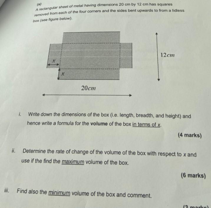 Solved (a A rectangular sheet of metal having dimensions 20 | Chegg.com