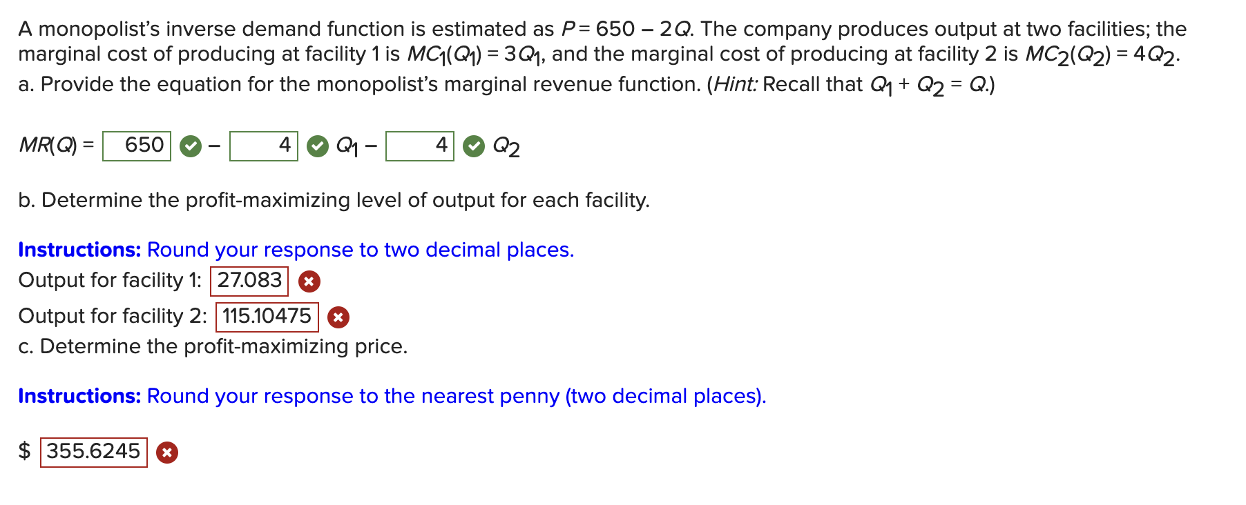 Solved A monopolist's inverse demand function is estimated
