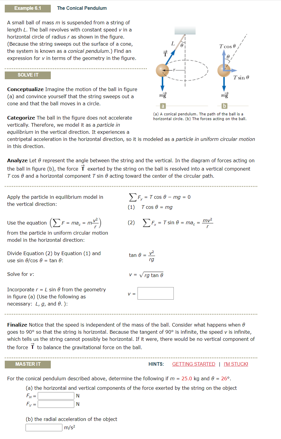 Solved Example 6.1 The Conical Pendulum A small ball of mass | Chegg.com