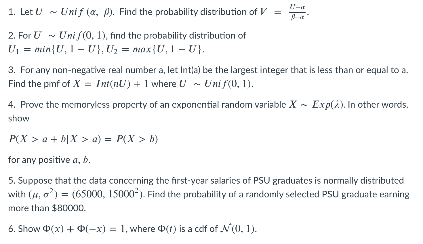 Solved 1 Let U Unif A B Find The Probability Distr Chegg Com