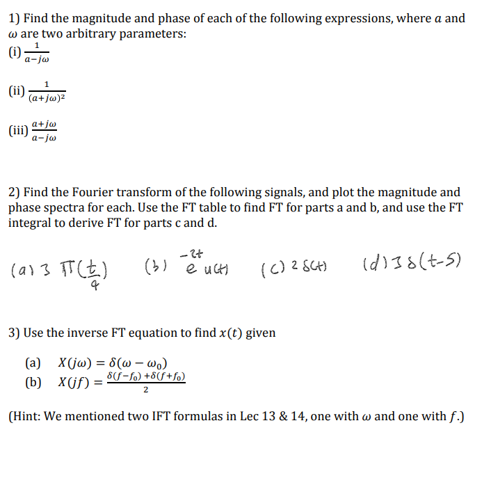 Solved 1) Find the magnitude and phase of each of the | Chegg.com