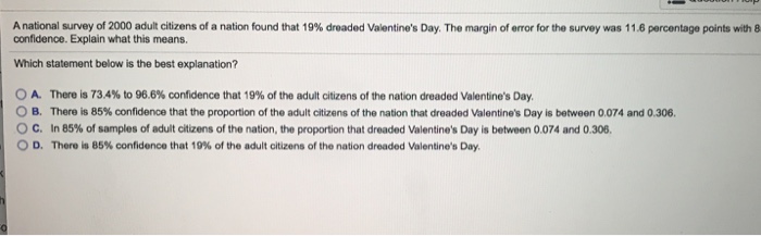 Solved A national survey of 2000 adult citizens of a nation | Chegg.com