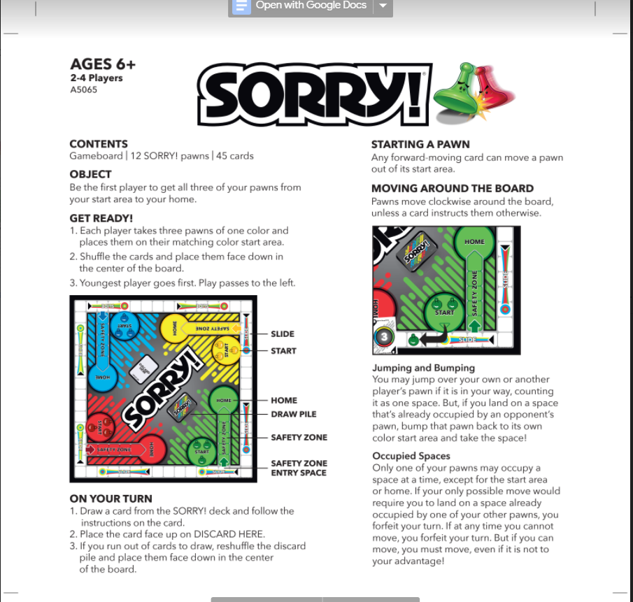 Solved Open with Google Docs AGES 6+ 2-4 Players A5065 | Chegg.com