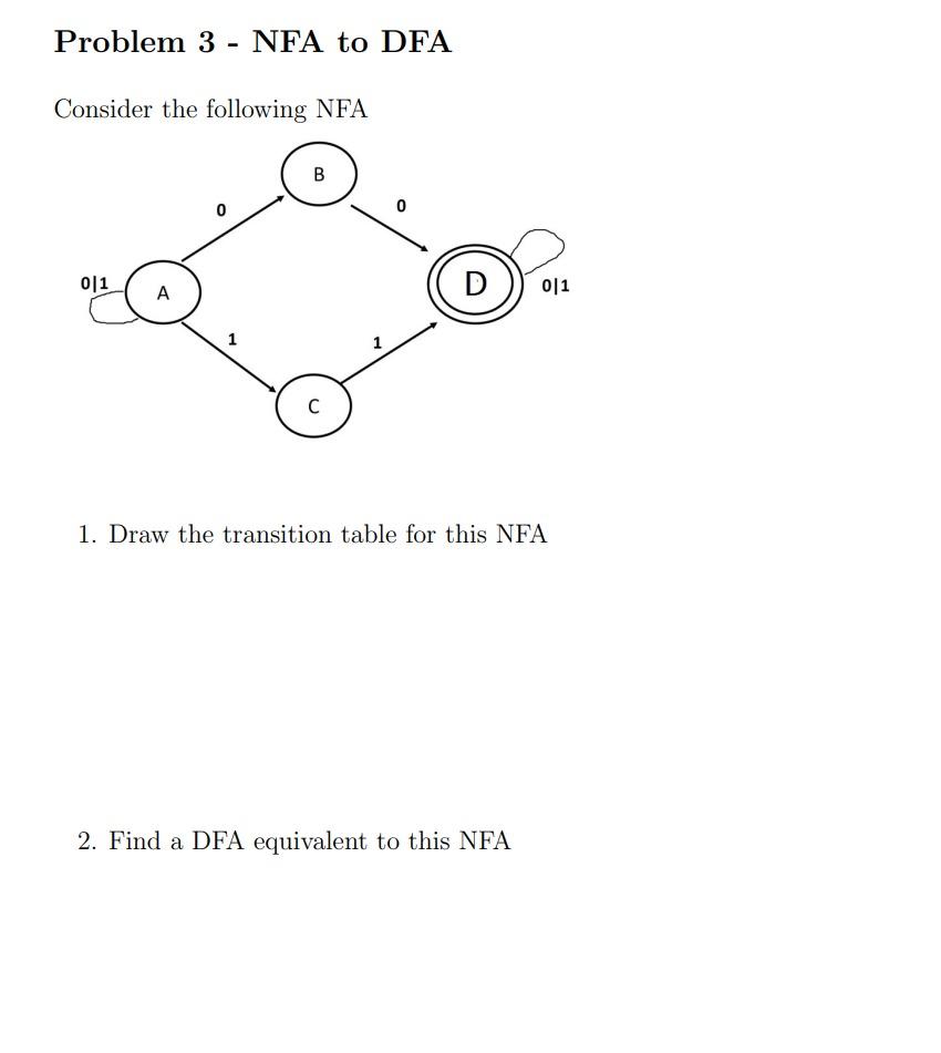Solved 3 Draw A Dfa Diagram For The Following Nfa A A A A Chegg Com