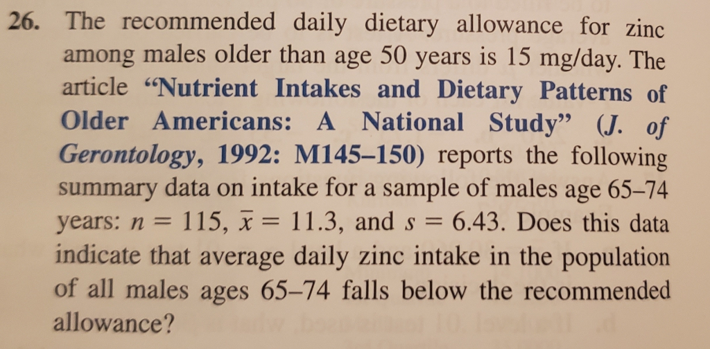 Solved 26. The daily dietary allowance for zinc