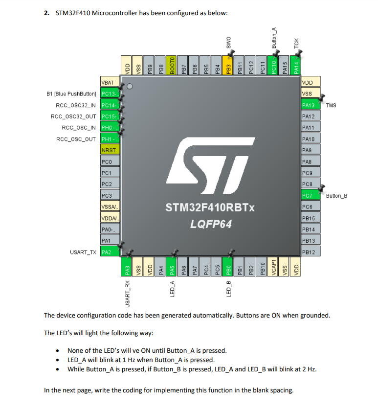 Solved 2. STM32F410 Microcontroller has been configured as | Chegg.com