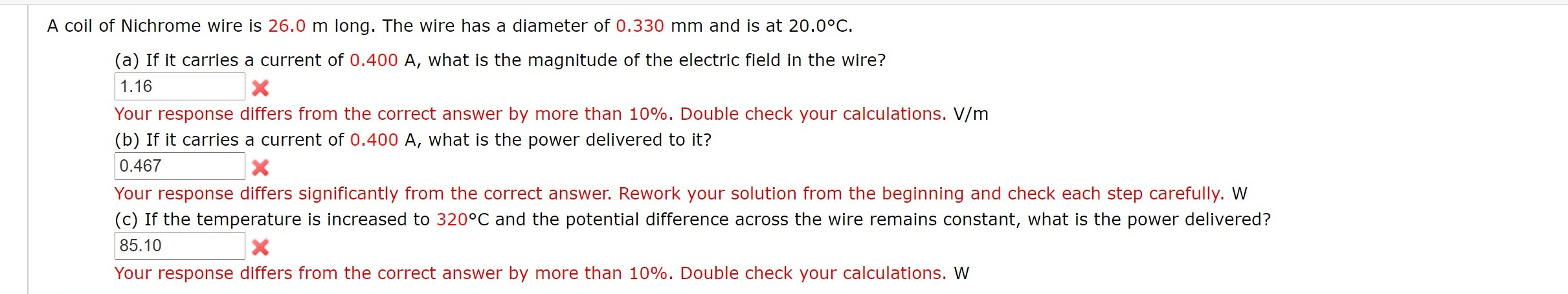 Solved A coil of Nichrome wire is 26.0 m long. The wire has | Chegg.com