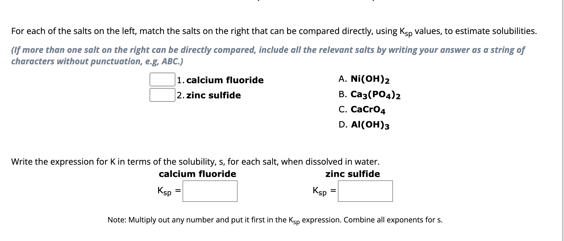 Solved For each of the salts on the left, match the salts on | Chegg.com