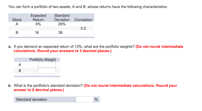 Solved You can form a portfolio of two assets, A and B, | Chegg.com