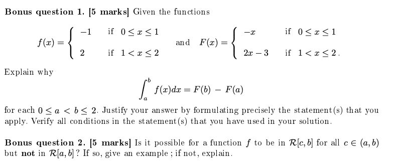 Solved Bonus question 1. [5 marks] Given the functions -1 if | Chegg.com