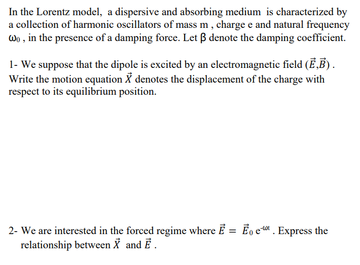 Solved In the Lorentz model, a dispersive and absorbing | Chegg.com