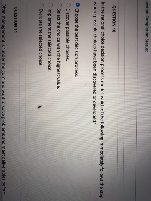 Solved uestion Completion Status: QUESTION 10 In the | Chegg.com