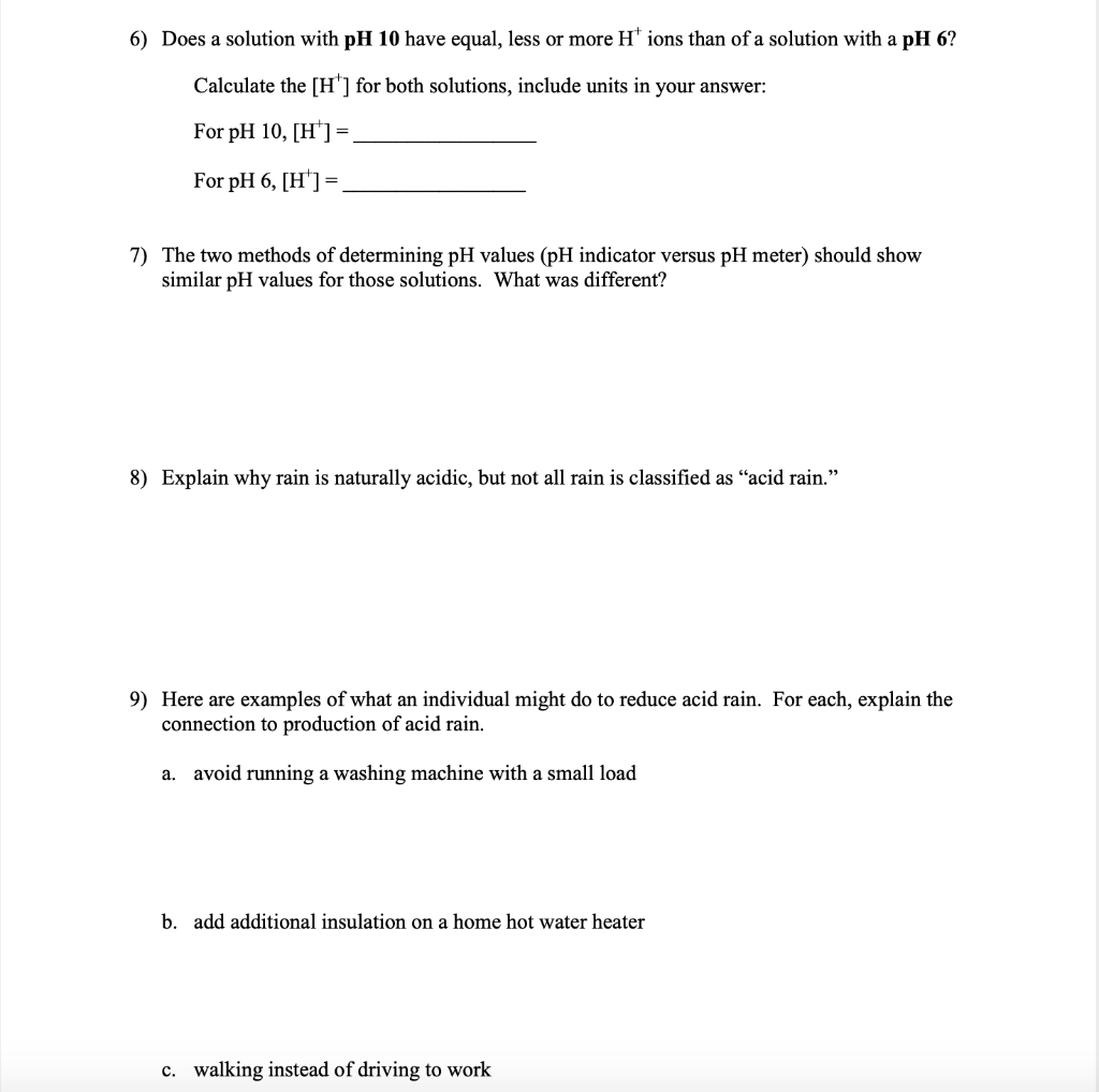 what is the h  of a solution with a ph of 6