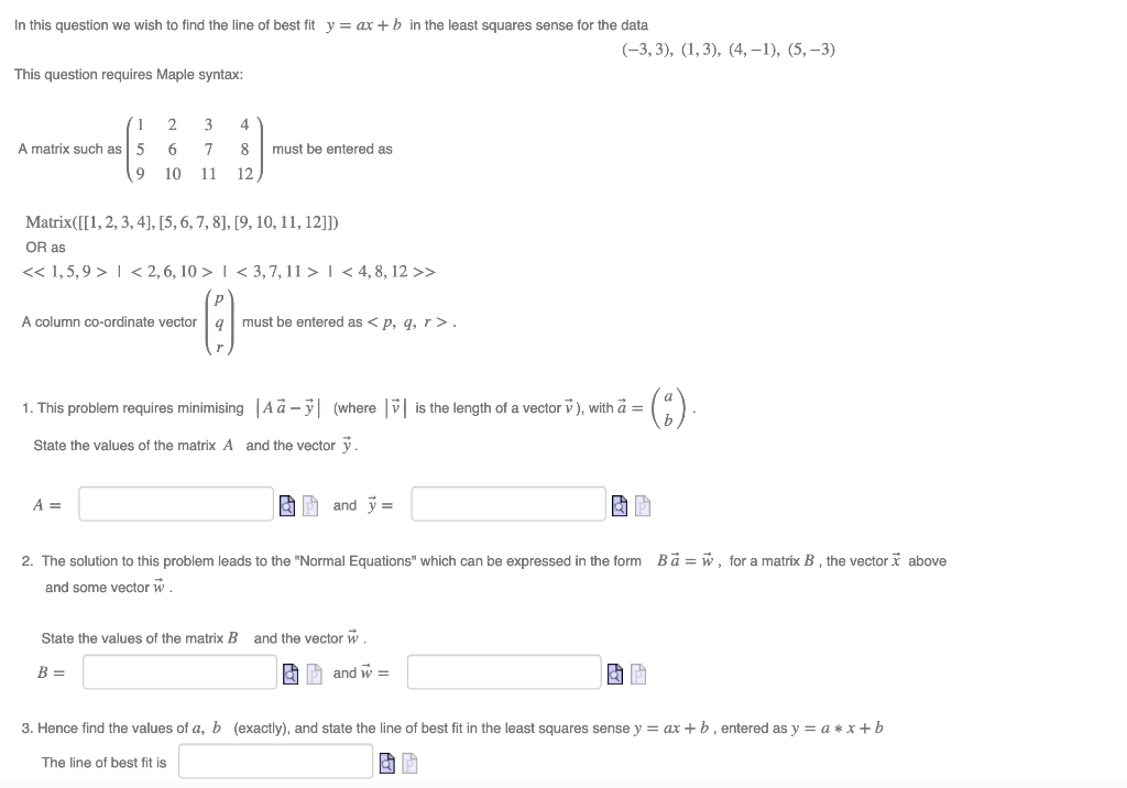 Solved In this question we wish to find the line of best fit | Chegg.com