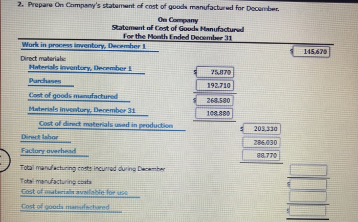 Solved Manufacturing Income Statement. Statement of Cost of | Chegg.com