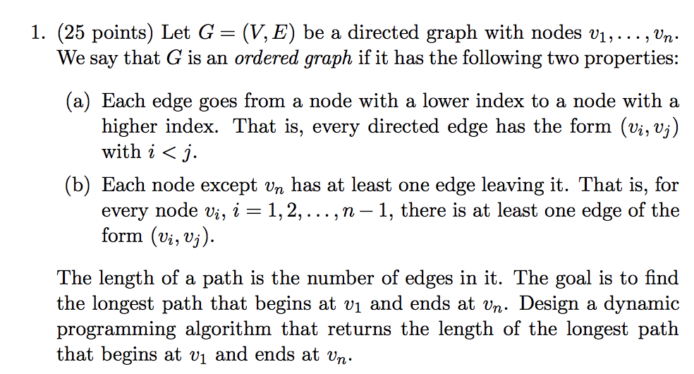 Solved 1. (25 points) Let G-(V,E) be a directed graph with | Chegg.com