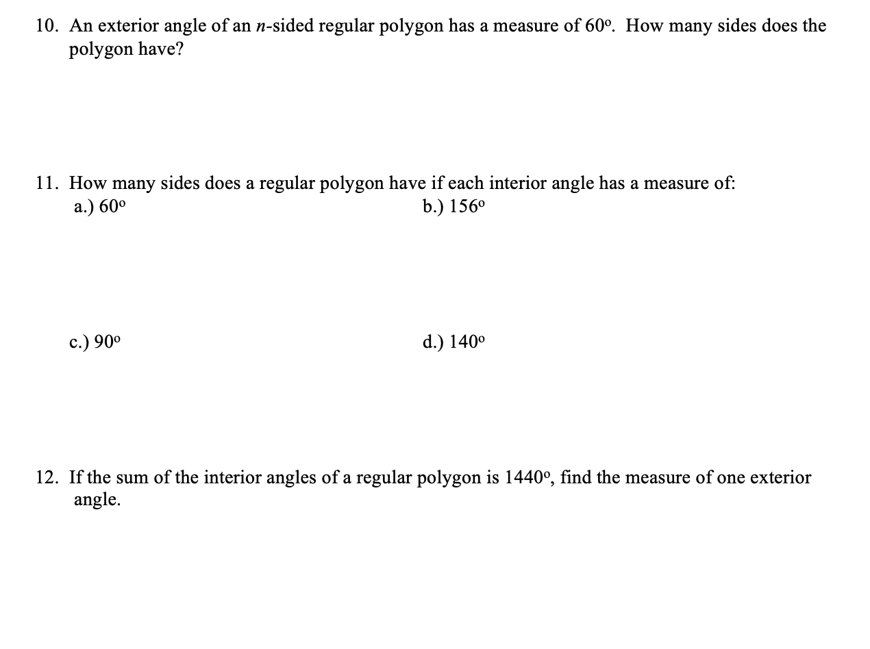 find each exterior angle of a regular polygon of n sides