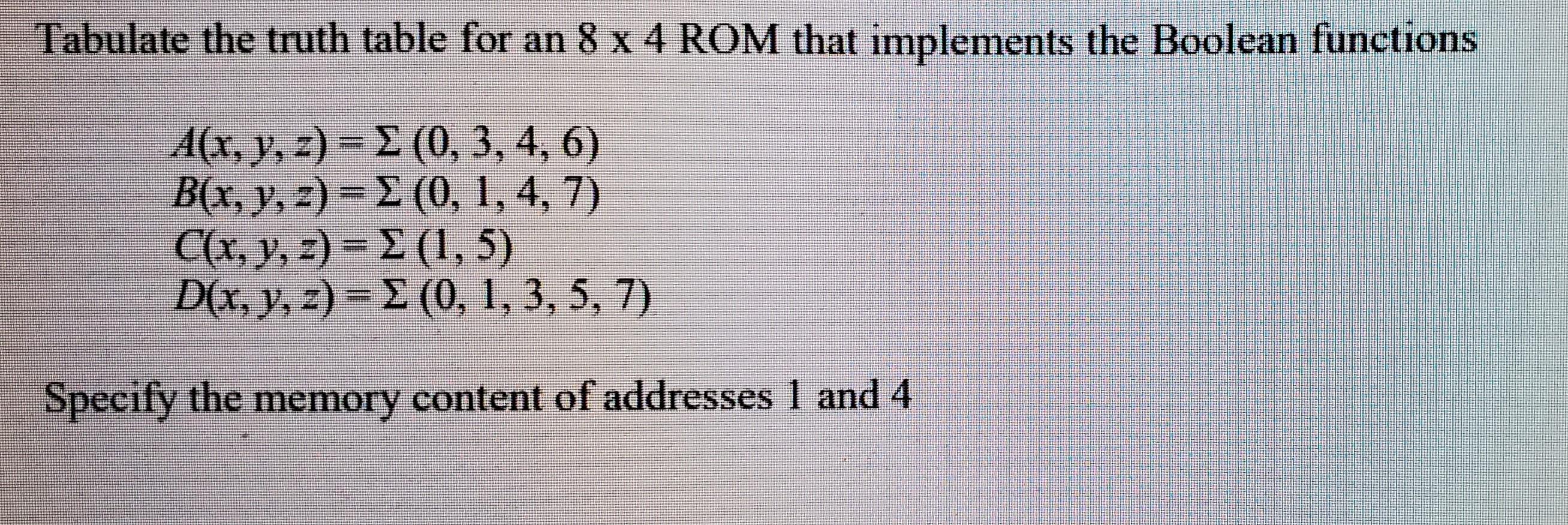 Solved Tabulate the truth table for an 8 x 4 ROM that | Chegg.com