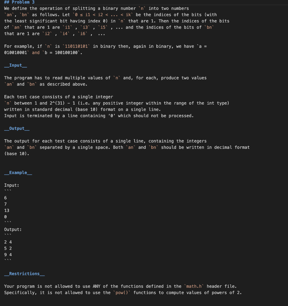 Solved # Problem 3 We define the operation of splitting a | Chegg.com