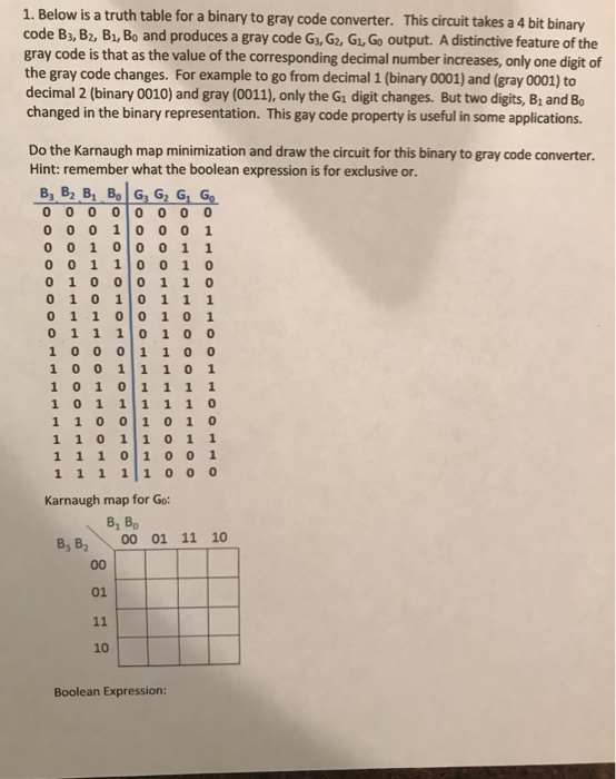 Solved 1 below is a truth table for a binary to gray code chegg