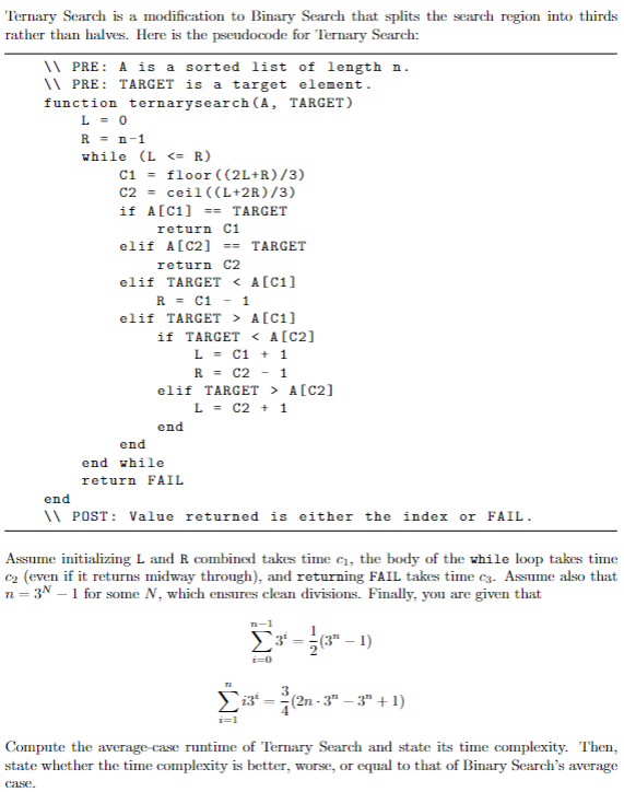 Solved Ternary Search is a modification to Binary Search | Chegg.com