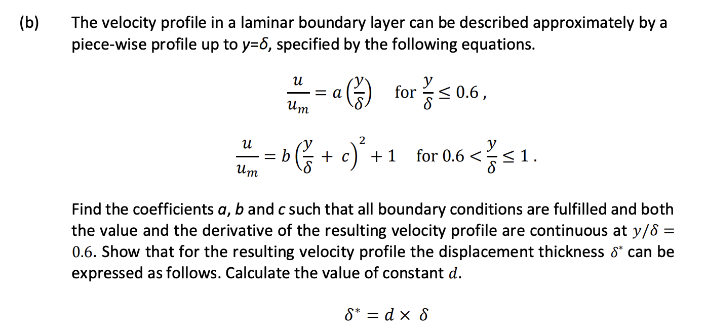 Solved (b) The velocity profile in a laminar boundary layer | Chegg.com