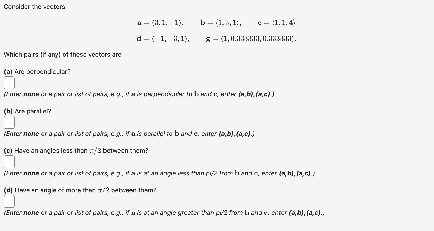 Solved Consider the vectors | Chegg.com