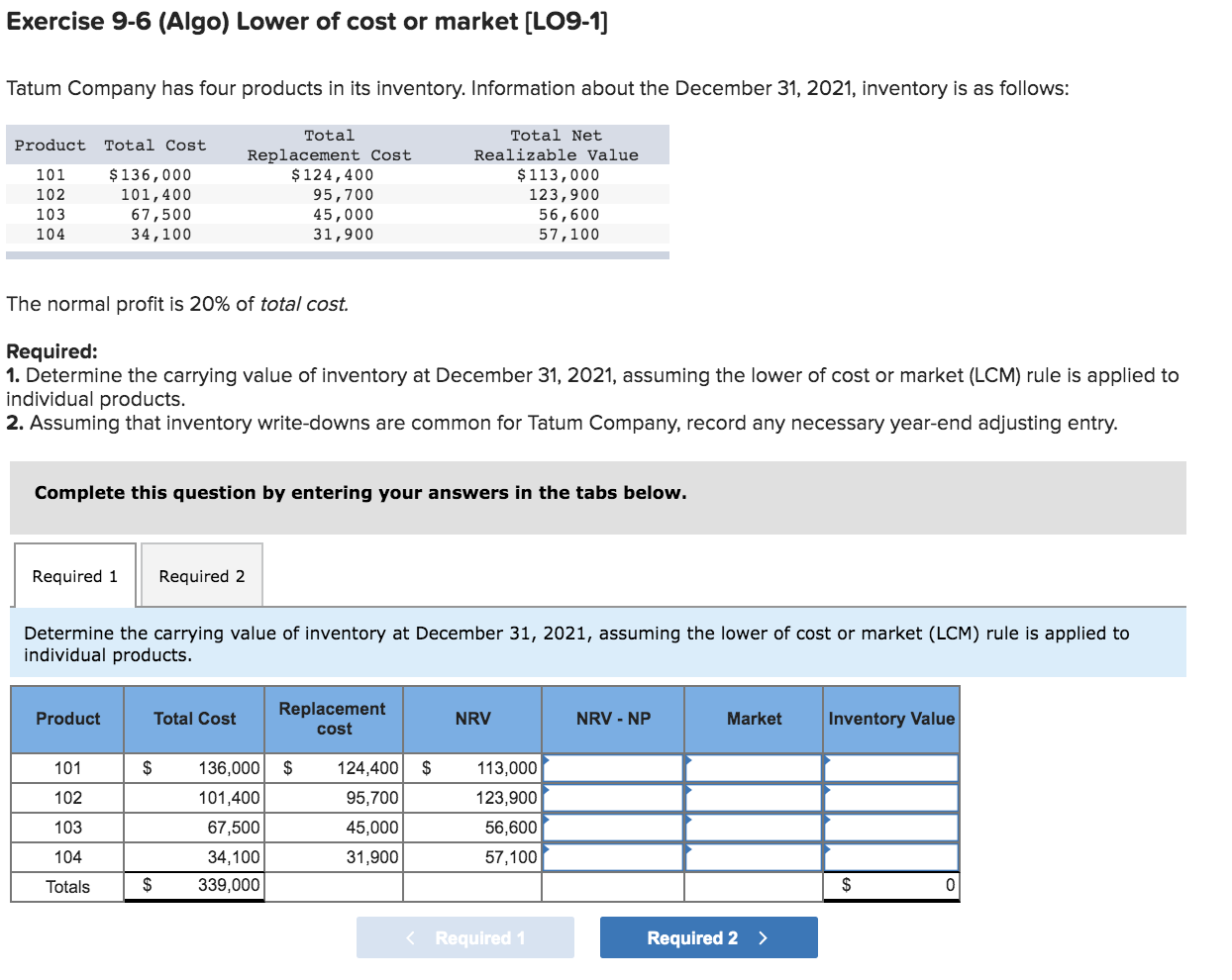 Solved Exercise 9 6 Algo Lower Of Cost Or Market LO9 1 Chegg