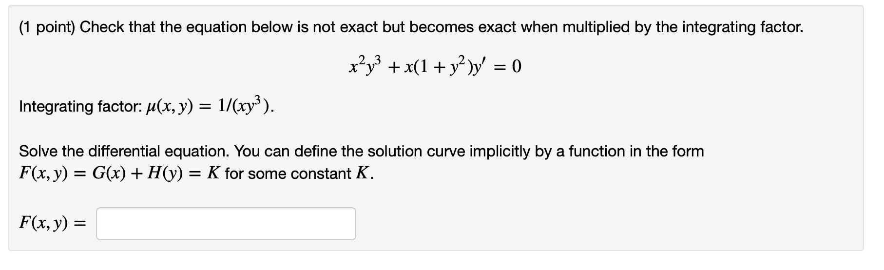 solved-x2y3-x-1-y2-y-0-integrating-factor-x-y-1-xy3-chegg