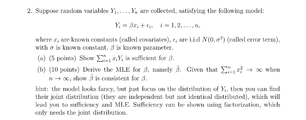 Solved Suppose Random Variables Y1 Yn Are Collected