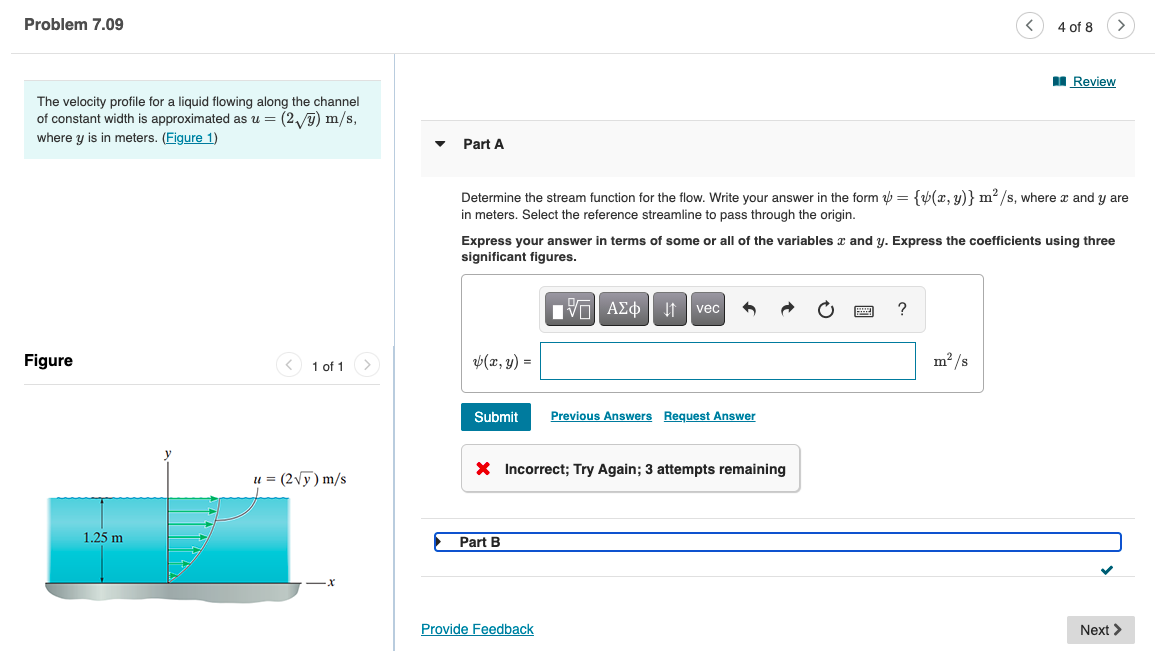 Solved Problem 7.09 4 of 8 Review The velocity profile for a | Chegg.com
