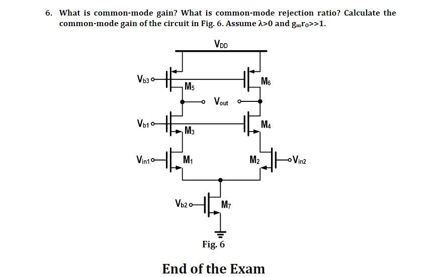 Solved 6. What is common-mode gain? What is common-mode | Chegg.com